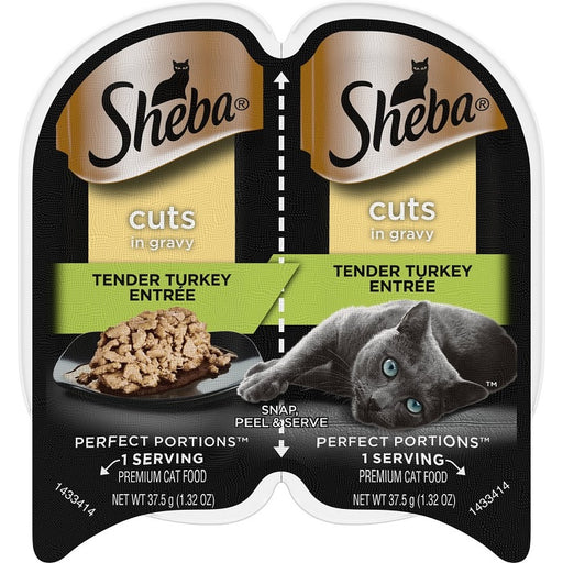 Sheba Perfect Portions Cuts in Gravy, Tender Turkey Entrée- Case of 24 / 2.6 oz. Trays