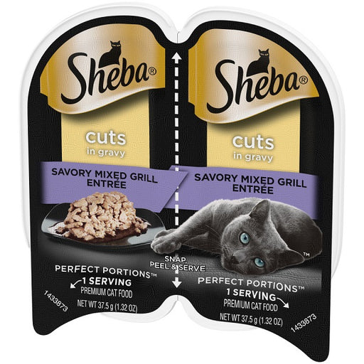 Sheba Perfect Portions Cuts in Gravy Wet Cat Food, Savory Mixed Grill - Case of 24 / 2.6 oz. Trays