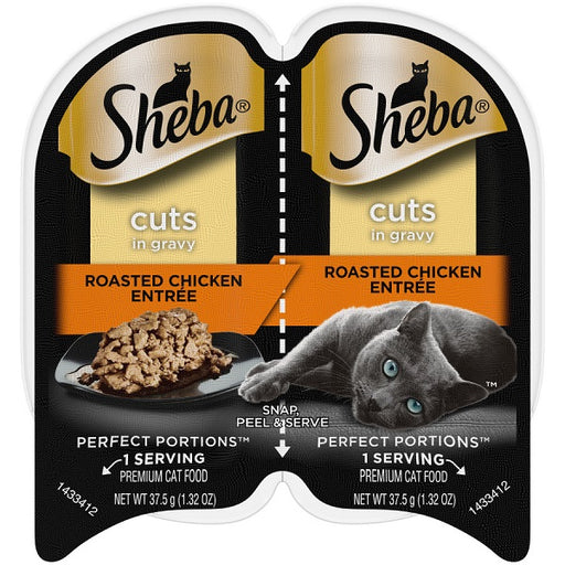 Sheba Perfect Portions Roasted Chicken Cuts in Gravy- Case of 24 / 2.6 oz. Trays