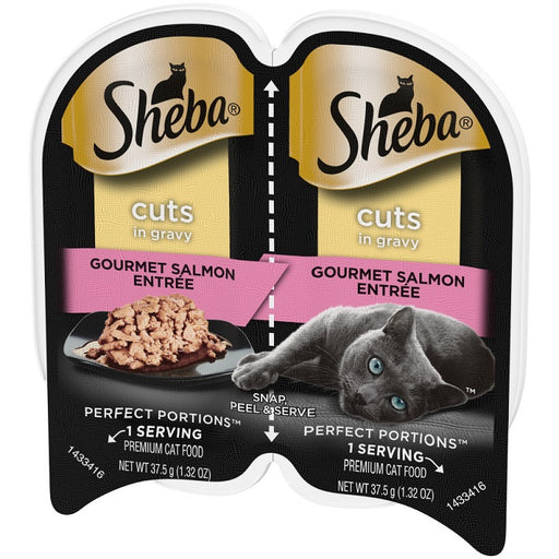 Sheba Perfect Portions Cuts in Gravy, Gourmet Salmon Entrée- Case of 24 / 2.6 oz. Trays