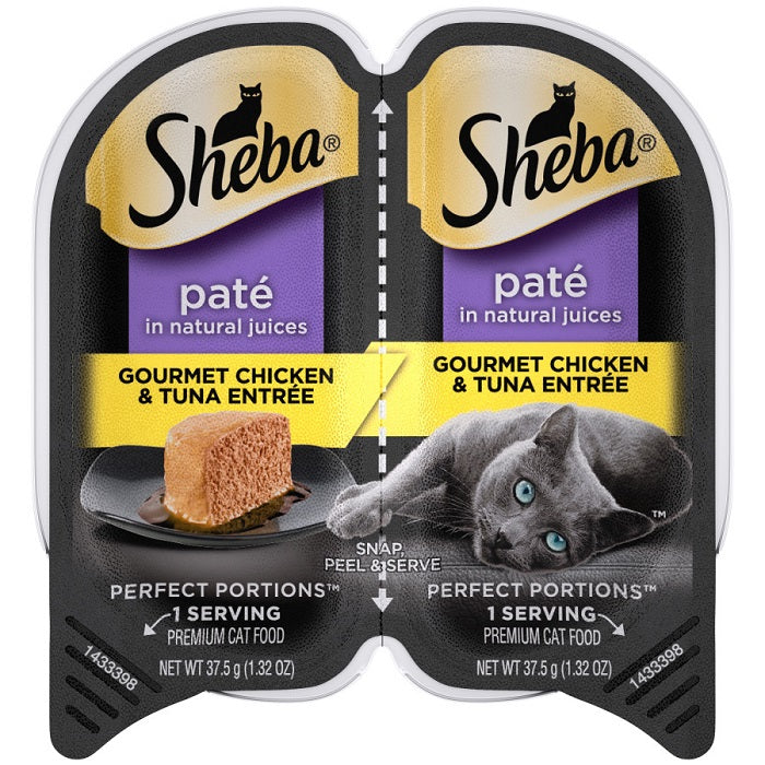 Sheba Perfect Portions Paté, Gourmet Chicken & Tuna Entrée- Case of 24 / 2.6 oz. Trays