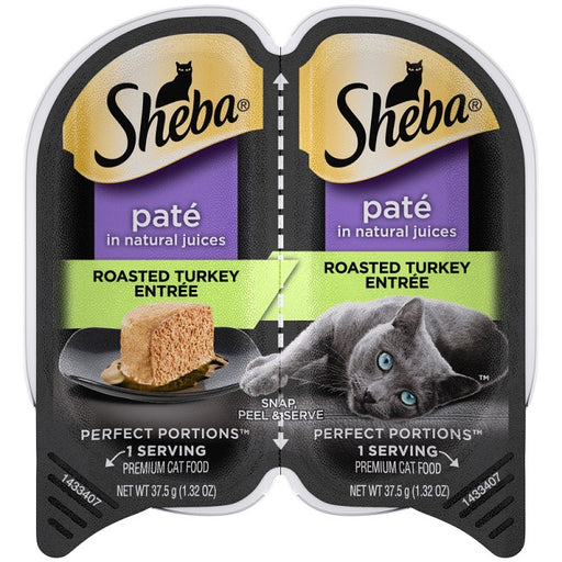 Sheba Perfect Portions Paté, Roasted Turkey Entrée- Case of 24 / 2.6 oz. Trays