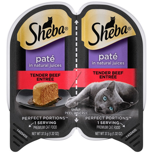 Sheba Perfect Portions Paté, Tender Beef Entrée- Case of 24 / 2.6 oz. Trays
