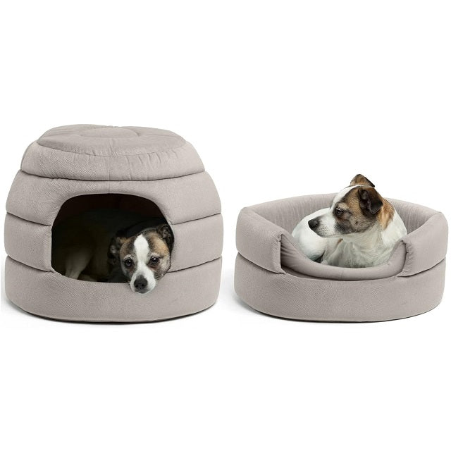 Best Friends by Sheri 2-in-1 Honeycomb Ilan Hut Cuddler Pet Bed, Standard Gray