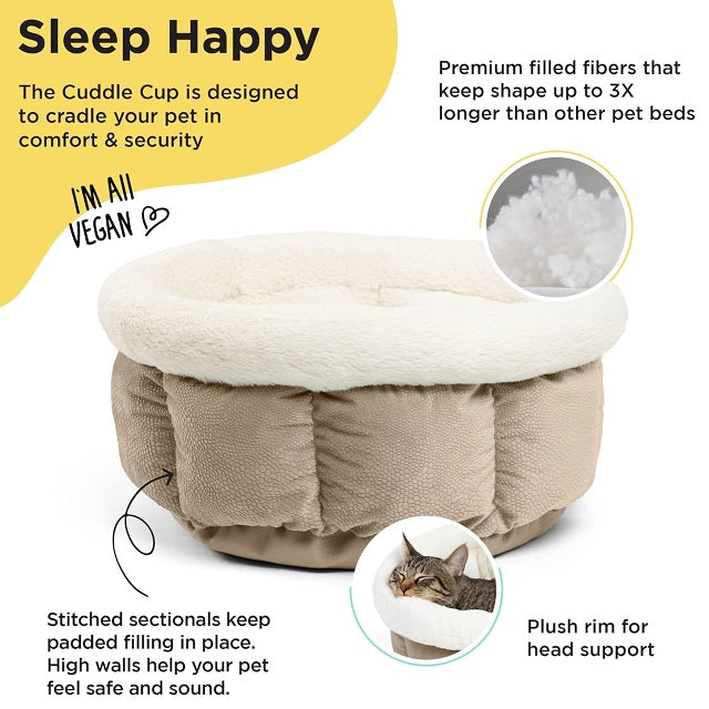 Best Friends by Sheri Cozy Ilan Cuddle Cup Pet Bed, Standard Wheat