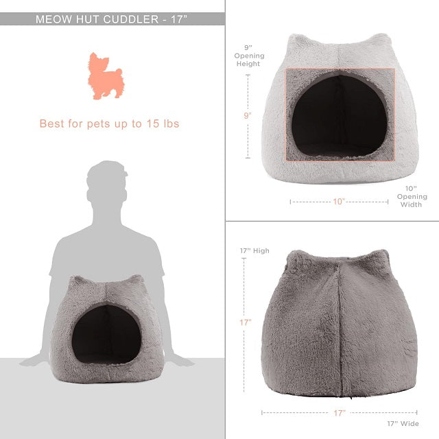 Best Friends by Sheri Vegan Fur Meow Hut Domed Pet Bed, Standard Gray