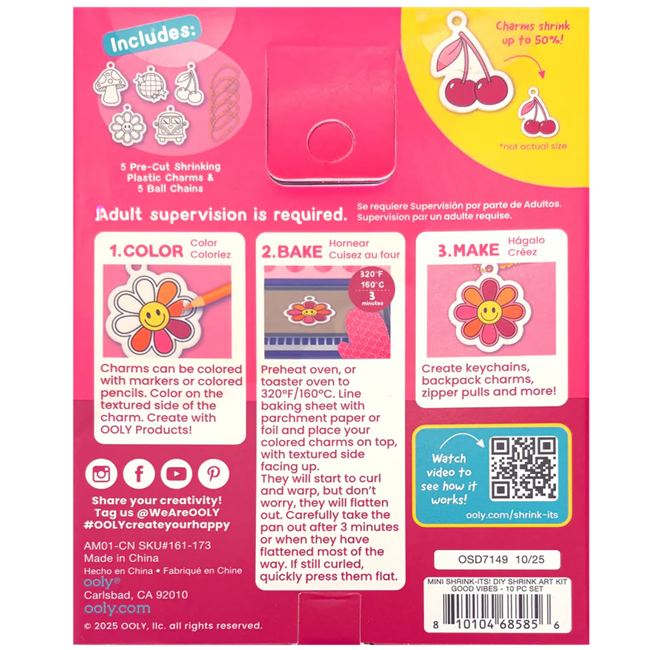 Shrink-Its! Mini DIY Shrink Art Kit - Good Vibes - 5 Charms