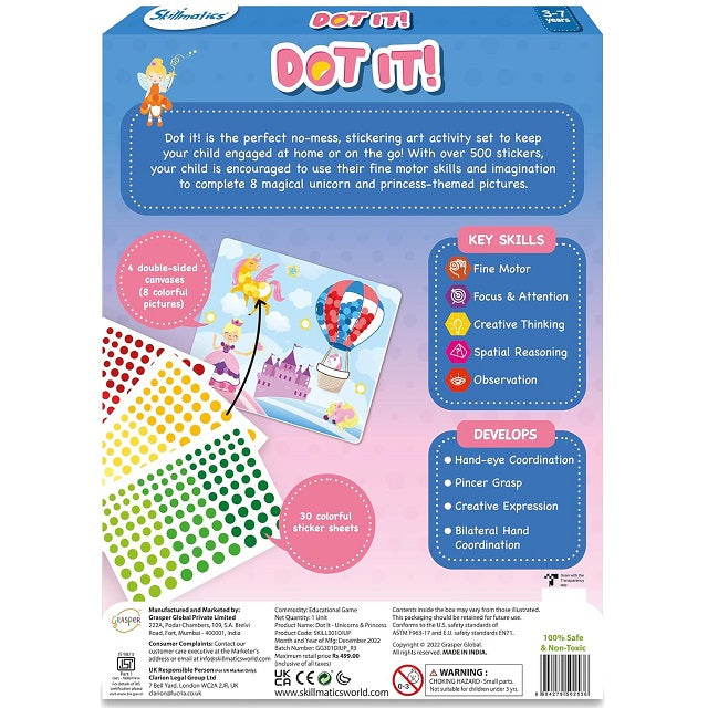 Skillmatics Art Activity - Dot It Unicorns & Princesses, No Mess Sticker Art for Kids, Craft Kits, DIY Activity, Gifts for Bo