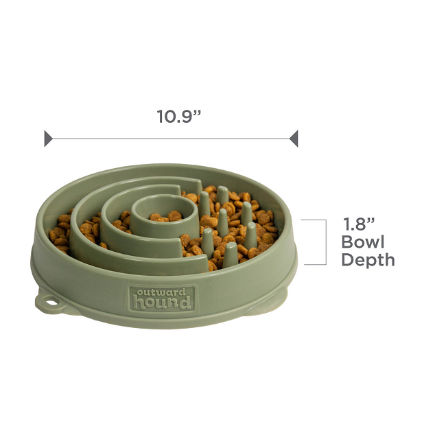 Outward Hound Fun Feeder Circle Slow Feeder Dog Bowl, Sage