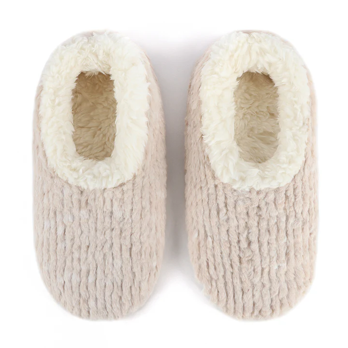 Snoozies! Womens Teddy Bear Faux Fur Oatmeal Color Slipper With Memory Foam Sole