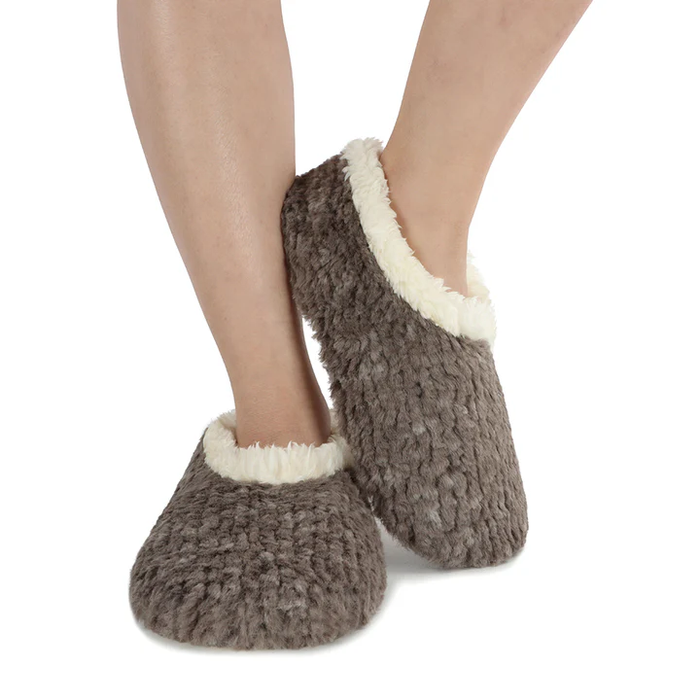 Snoozies! Womens Teddy Bear Faux Fur Grey Slipper With Memory Foam Sole