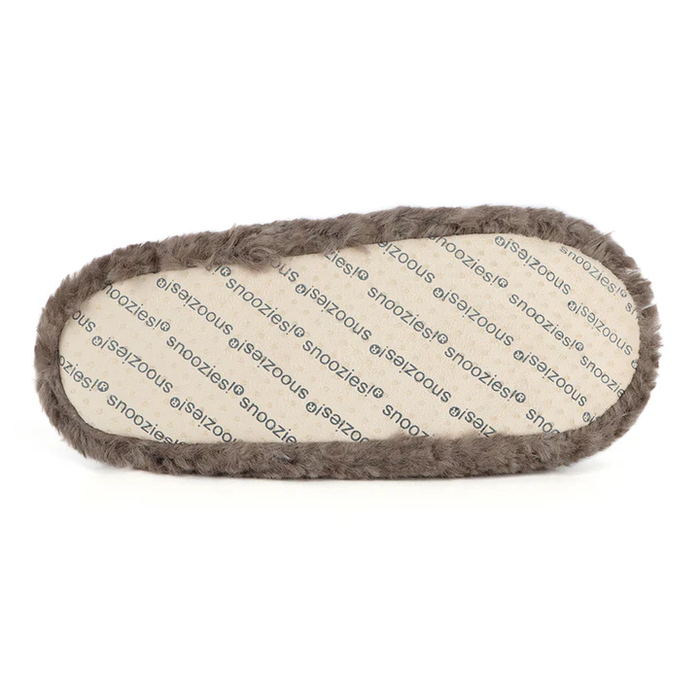 Snoozies! Womens Teddy Bear Faux Fur Grey Slipper With Memory Foam Sole