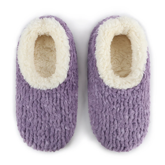 Snoozies! Womens Teddy Bear Faux Fur Purple Slipper With Memory Foam Sole