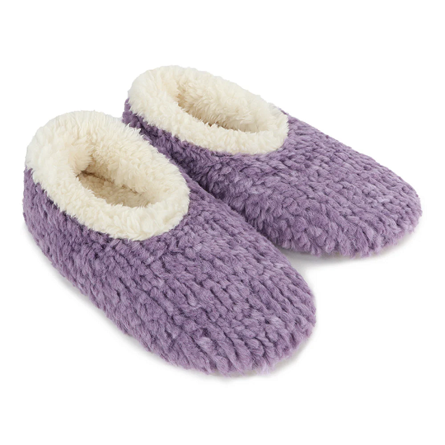 Snoozies! Womens Teddy Bear Faux Fur Purple Slipper With Memory Foam Sole
