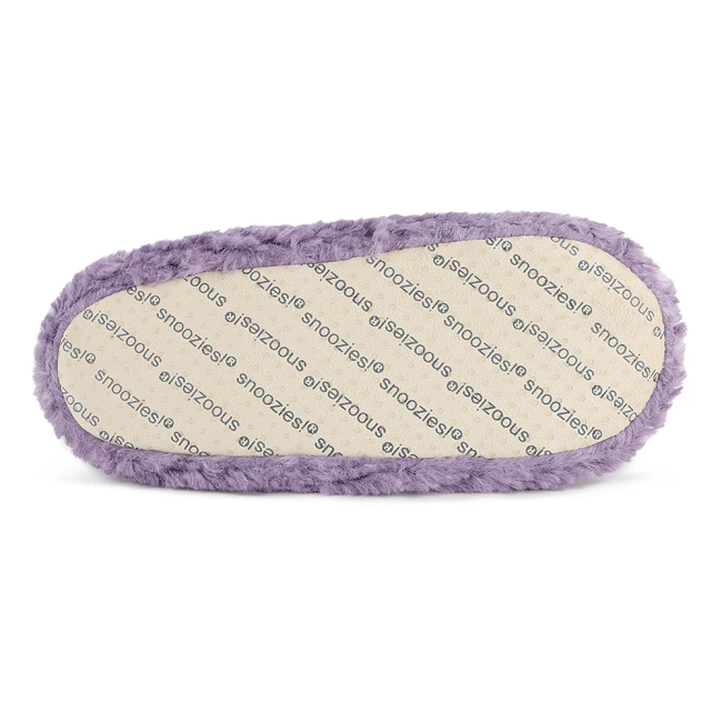 Snoozies! Womens Teddy Bear Faux Fur Purple Slipper With Memory Foam Sole