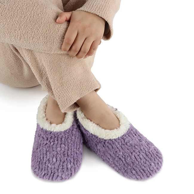 Snoozies! Womens Teddy Bear Faux Fur Purple Slipper With Memory Foam Sole