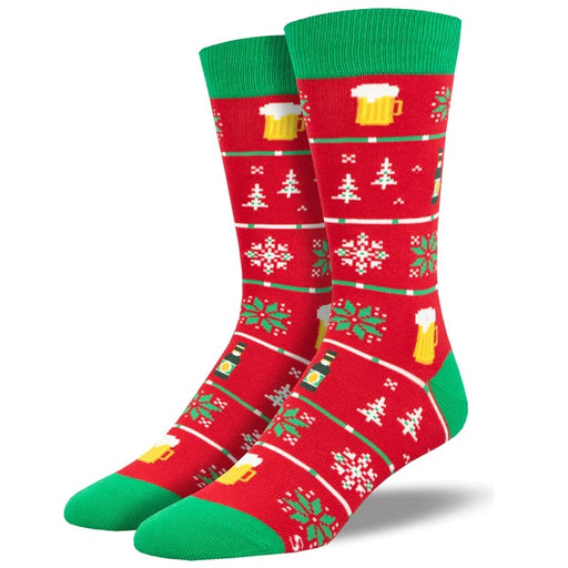 Men's Beer Christmas Sweater Socks, Red