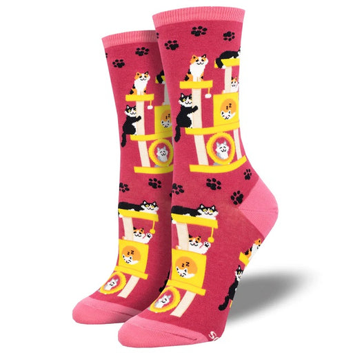 Women's Cool Cat's Club Cat Socks, Pink
