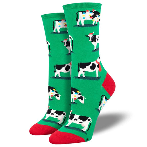 Women's Holy Cow It's Christmas Socks, Green