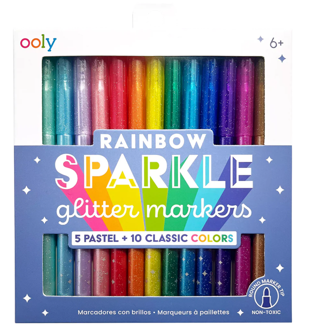 Rainbow Sparkle Glitter Markers - Set of 15