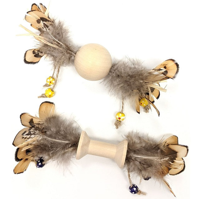 SPOT Love the Earth Natural Wood & Feather Cat Toy, Assorted