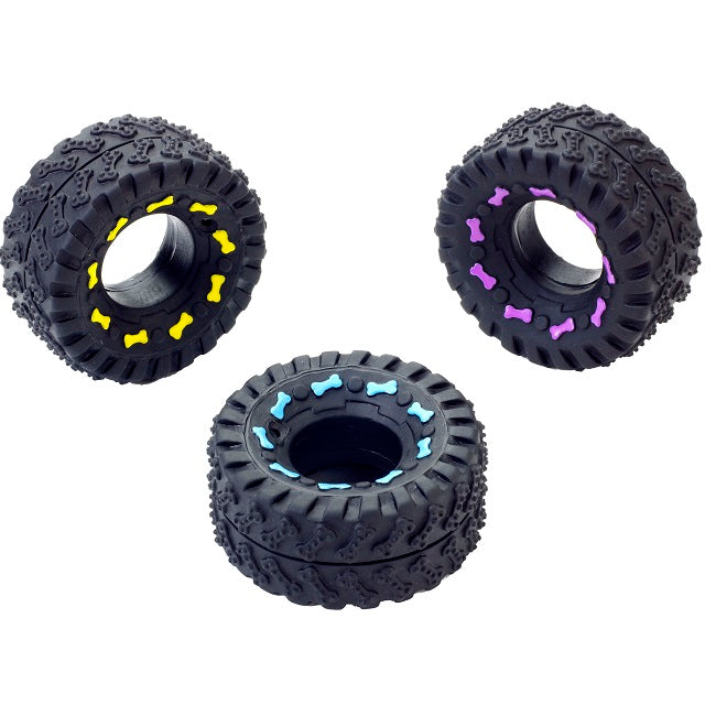 SPOT Squeaky Tire Vinyl Dog Toy, 3.5-inch Assorted Colors