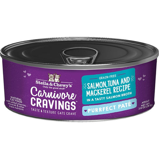 Stella & Chewy's Carnivore Cravings Purrfect Pate Salmon, Tuna & Mackerel Recipe in Broth Wet Cat Food