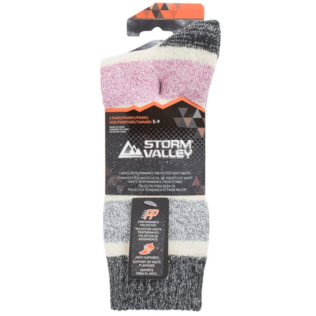 Storm Valley Women's Performance Polyester Stripe Boot Sock 4 Pack, Slate/Cream