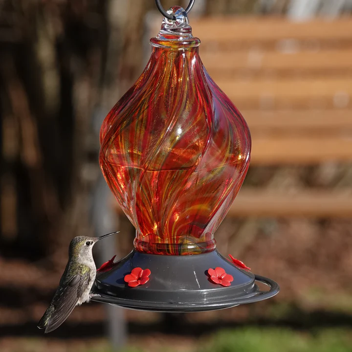 EcoCycle™ Sunburst Sipper Handblown Recycled Glass Hummingbird Feeder