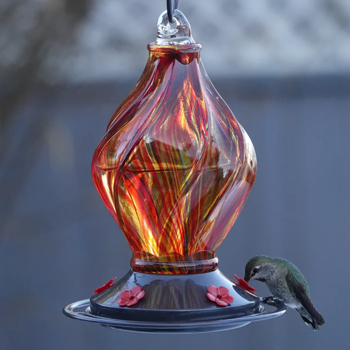 EcoCycle™ Sunburst Sipper Handblown Recycled Glass Hummingbird Feeder