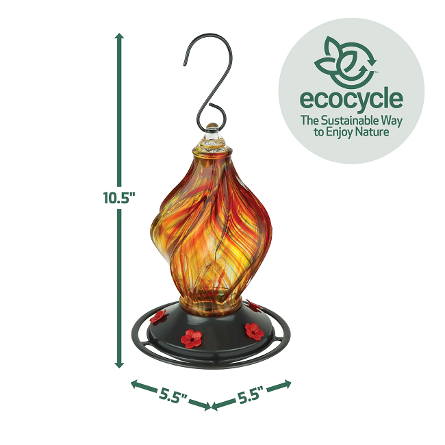 EcoCycle™ Sunburst Sipper Handblown Recycled Glass Hummingbird Feeder
