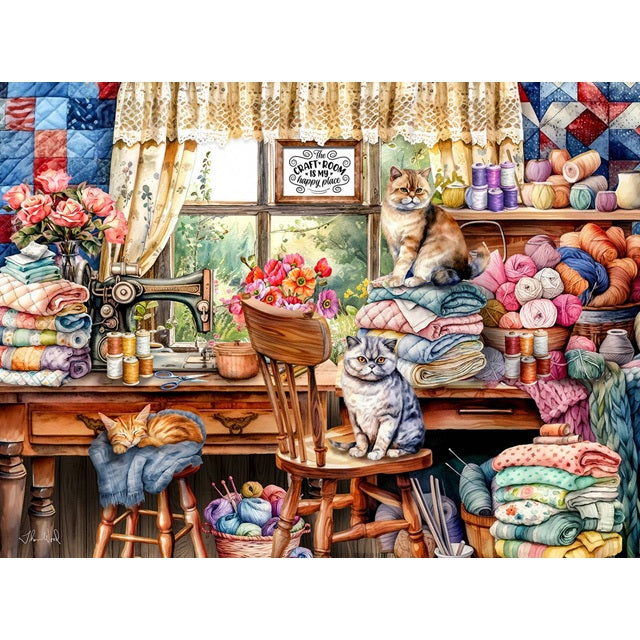 SunsOut 1000 Piece Jigsaw Puzzle, Kitten's Sewing Room