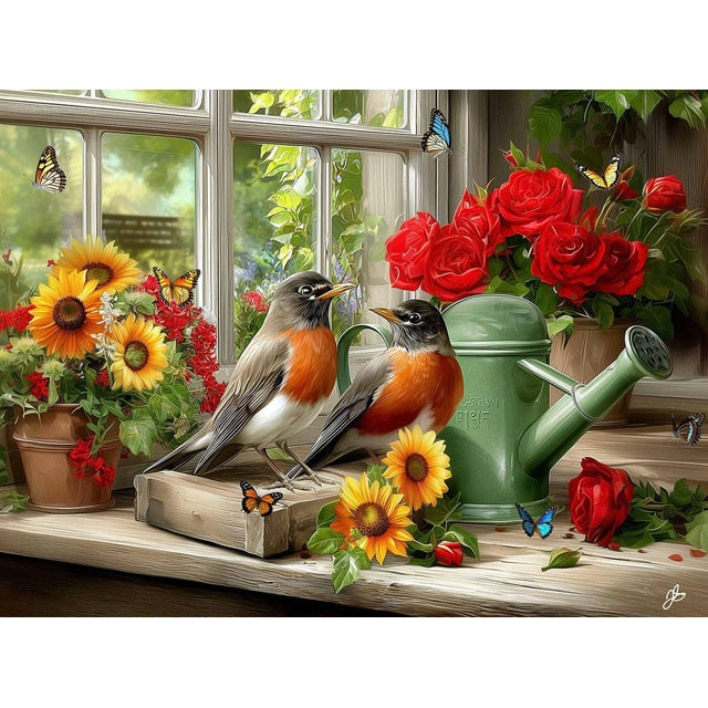 SunsOut 1000 Piece Jigsaw Puzzle, Window Sill Perch