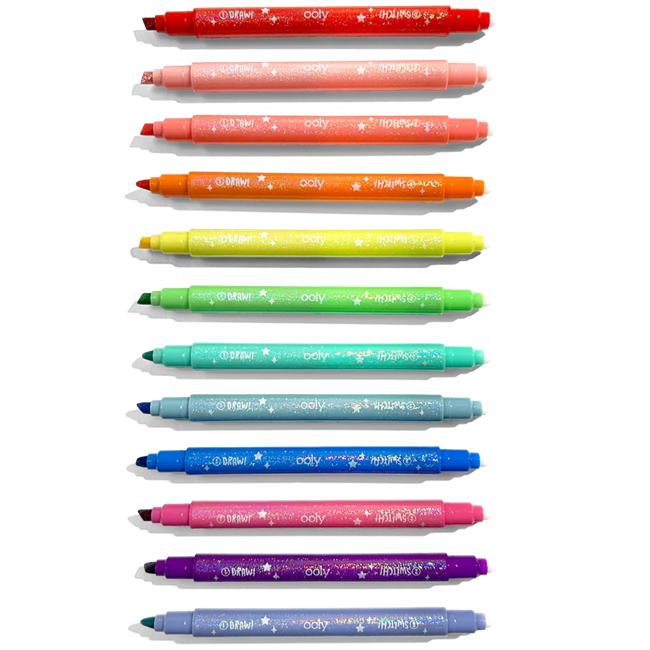 Switch-Eroo Sparkle Glittery Color Changing Markers - Set of 12