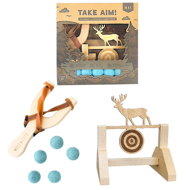Take Aim! Kids Slingshot & Spinning Target Game