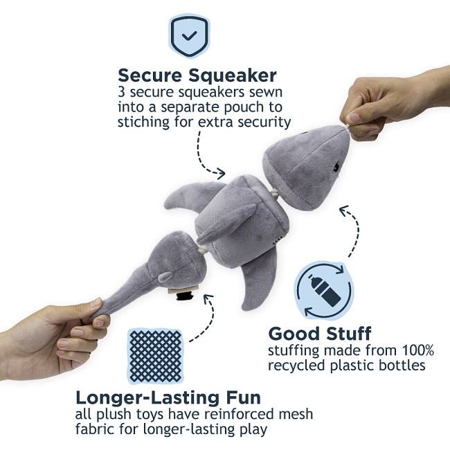 Tall Tails Jointed Shark Dog Toy 14in