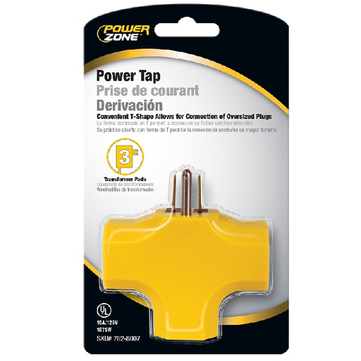 PowerZone Outlet Tap, 125 V, 3-Outlet, Yellow