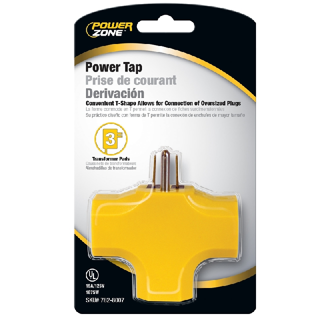 PowerZone Outlet Tap, 125 V, 3-Outlet, Yellow