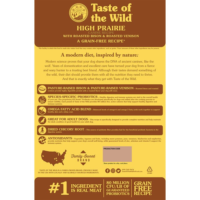 Taste of the Wild High Prairie Canine Recipe with Roasted Bison & Venison Grain-Free Dry Dog Food 28 Lb.