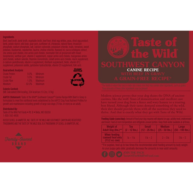 Taste Of The Wild Southwest Canyon Canine Recipe with Beef in Gravy Grain-Free Wet Dog Food, 13.2-oz Can
