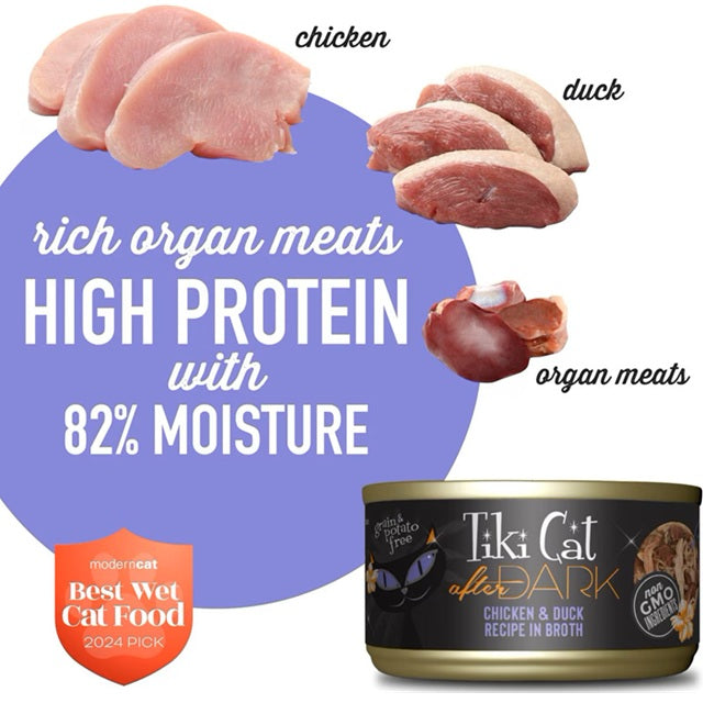 Tiki Cat After Dark Chicken & Duck Recipe in Broth Wet Cat Food, 2.8-oz Can