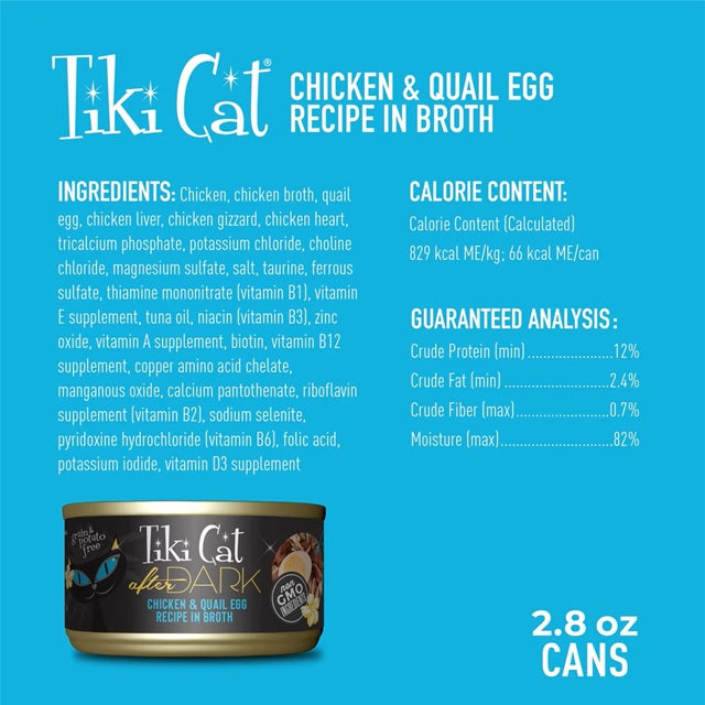Tiki Cat After Dark Chicken & Quail Egg Recipe in Broth Wet Cat Food, 2.8-oz Can