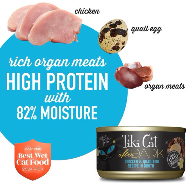 Tiki Cat After Dark Chicken & Quail Egg Recipe in Broth Wet Cat Food, 2.8-oz Can