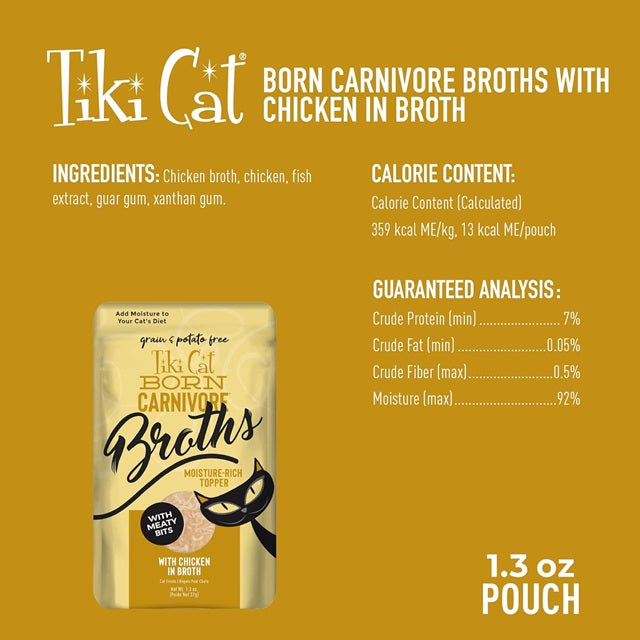 Tiki Cat Born Carnivore Chicken in Broth Cat Food Topper, 1.3-oz Pouch