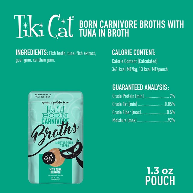 Tiki Cat Born Carnivore Tuna in Broth Cat Food Topper, 1.3-oz Pouch