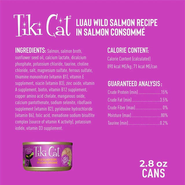 Tiki Cat Hanalei Luau Wild Salmon in Salmon Consomme Wet Cat Food, 2.8-oz Can