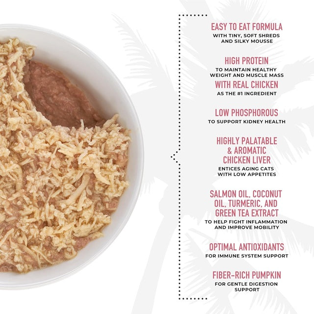 Tiki Cat Silver Mousse & Shreds Chicken, Salmon & Chicken Liver Wet Senior Cat Food, 2.4-oz Can