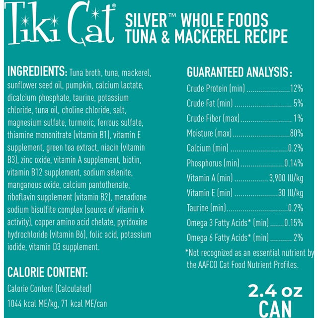 Tiki Cat Silver Tuna & Mackerel in Tuna Broth Wet Senior Cat Food, 2.4-oz Can