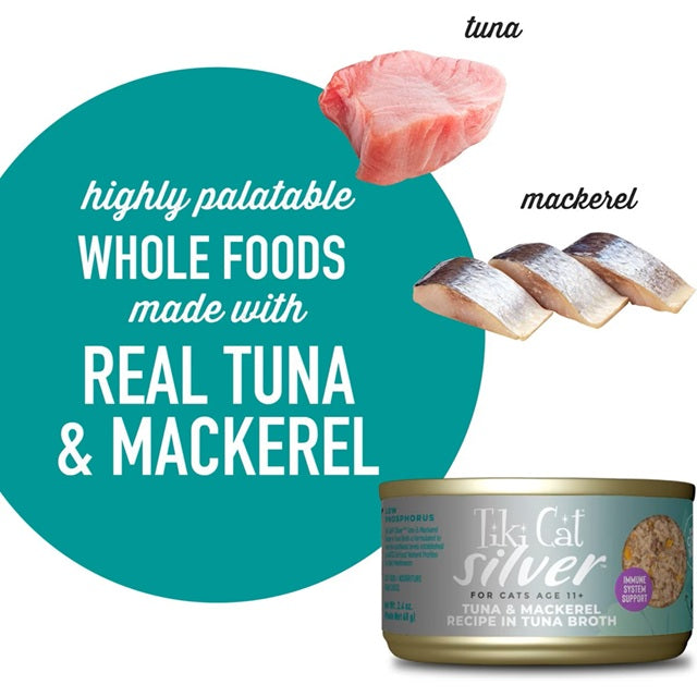 Tiki Cat Silver Tuna & Mackerel in Tuna Broth Wet Senior Cat Food, 2.4-oz Can