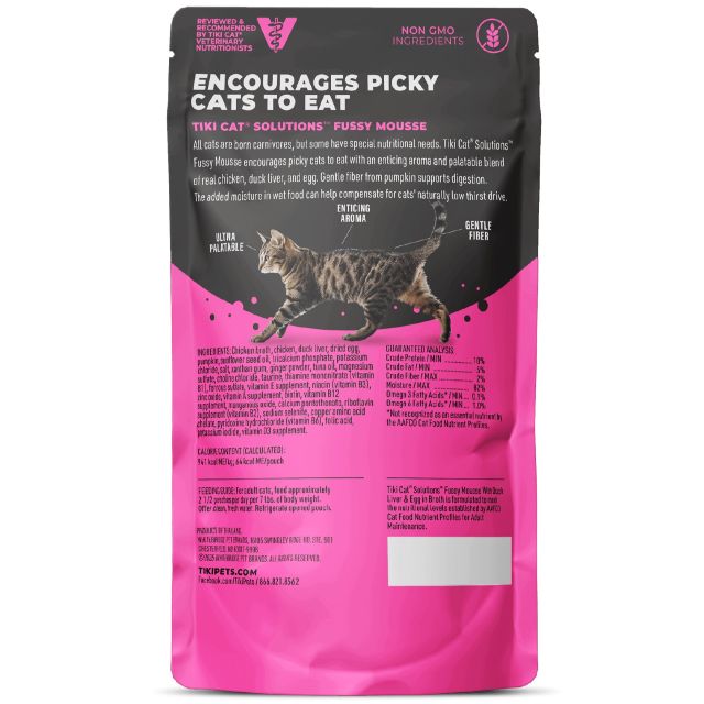 Tiki Cat Solutions Fussy Mousse With Duck Liver & Egg Recipe in Broth Wet Cat Food 2.4oz Pouch